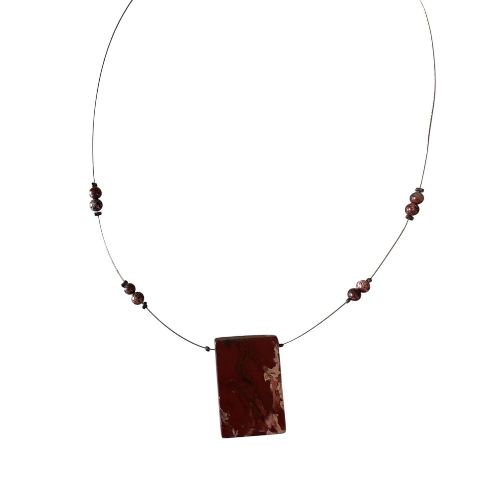 Artisan Red Jasper Rectangle Pendant Necklace Women OS Red Excellent Stone Boho